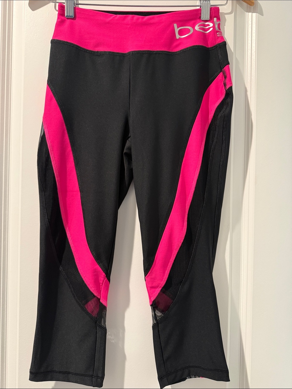 Bebe Sport Black and Hot Pink Women’s Capris